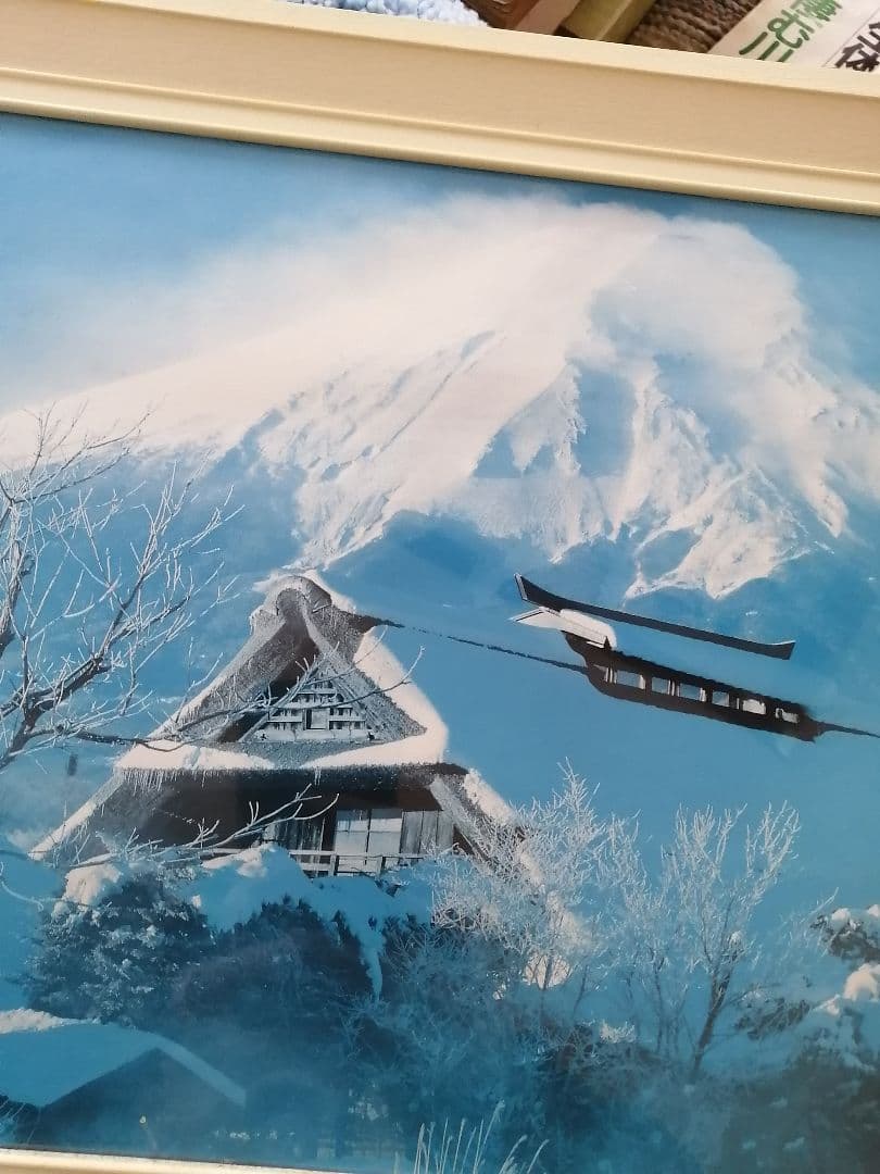 富士山と白川郷合掌造りの日本画 印刷