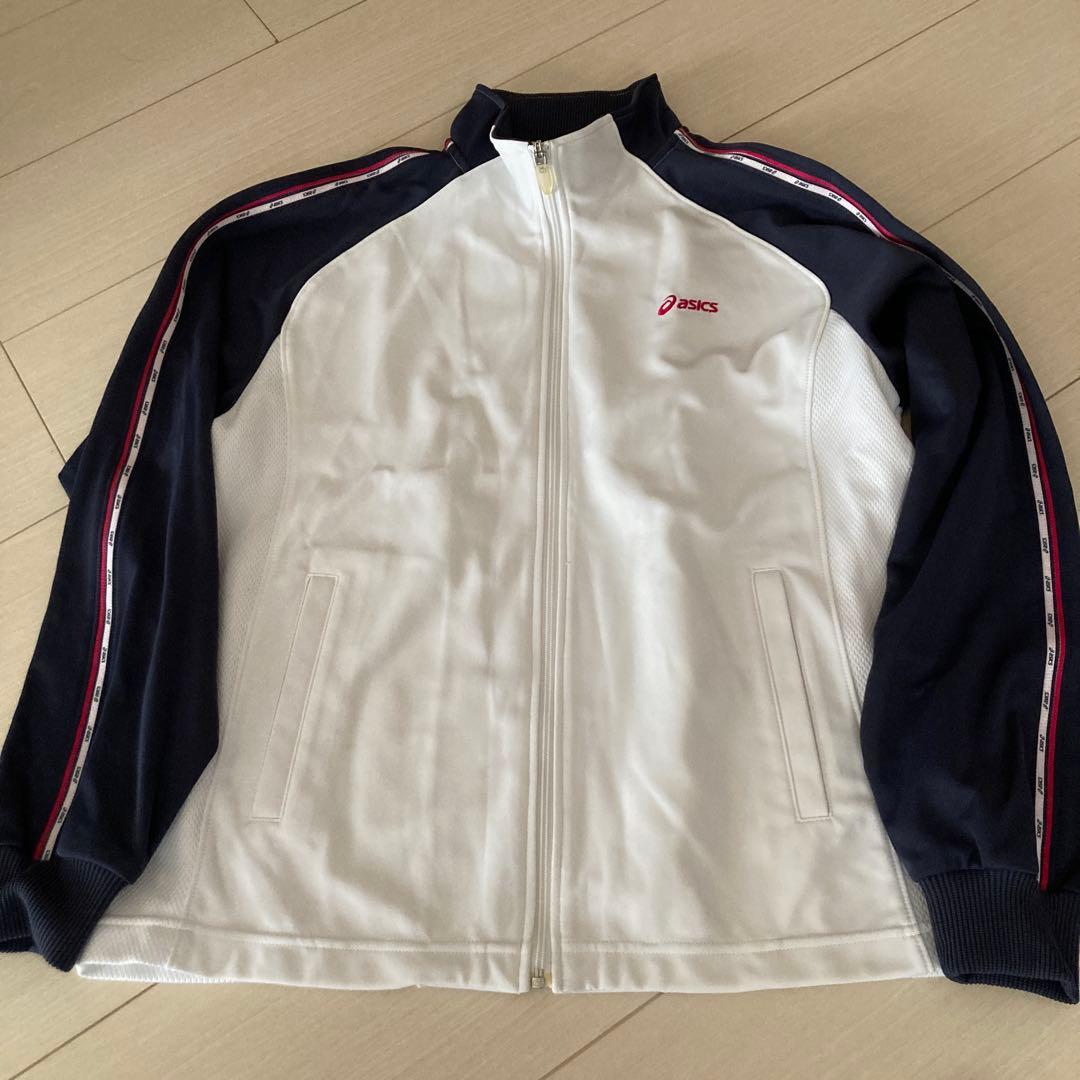 ASICS ジャージ上下セット M ホワイト/ネイビー