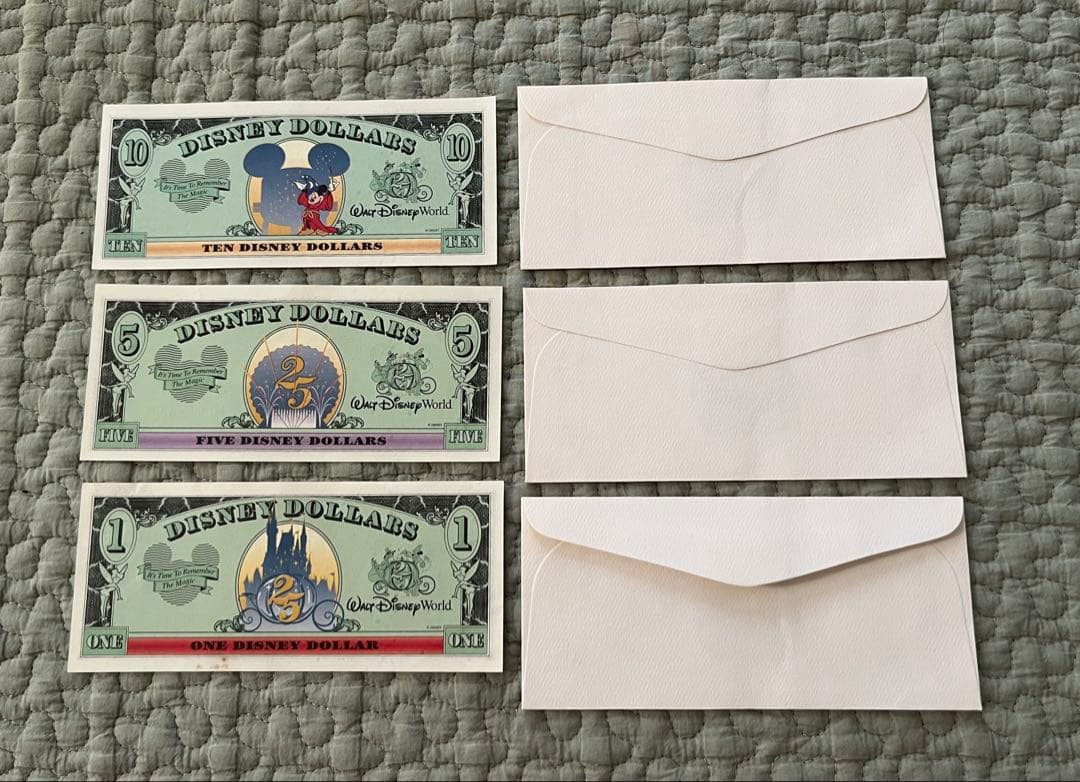 レア！ WDW25周年デザイン ディズニーダラー 3種セット 封筒付き