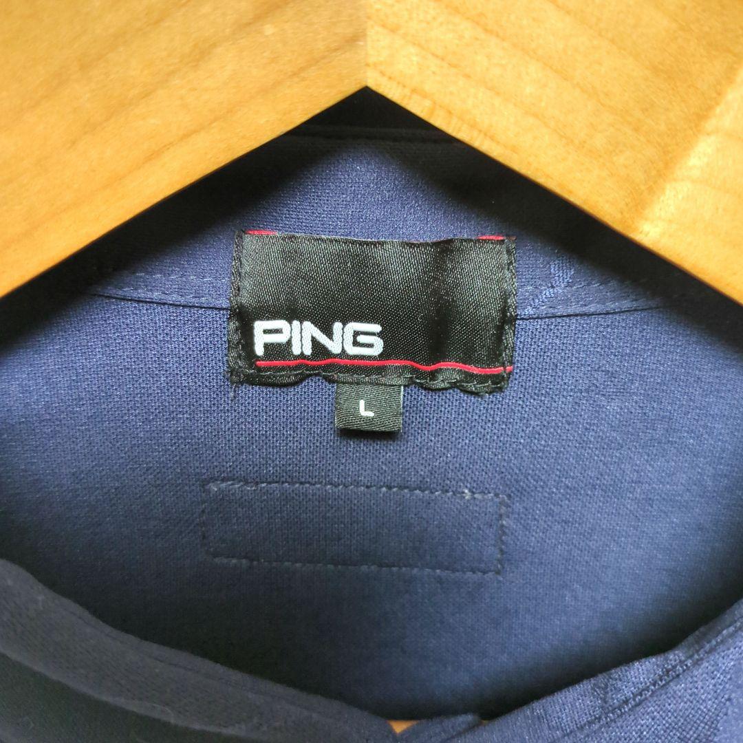 PING ピン 長袖 ポロシャツ ゴルフウェア 総柄 ネイビー L