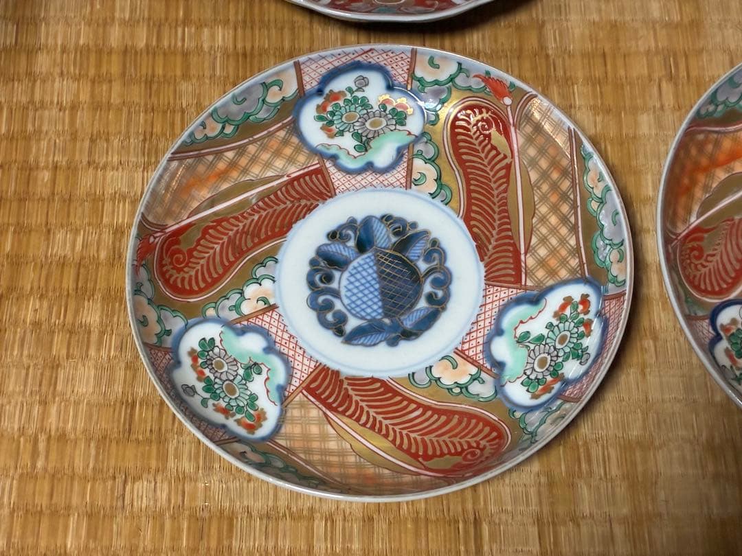 古伊万里 伊万里 染付 色絵 金彩 中皿 六枚 まとめて 時代物 印あり
