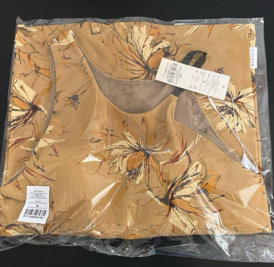 新品未開封♡SUKALA リブBigフラワープリントタンクトップ　ヨガウェア　M