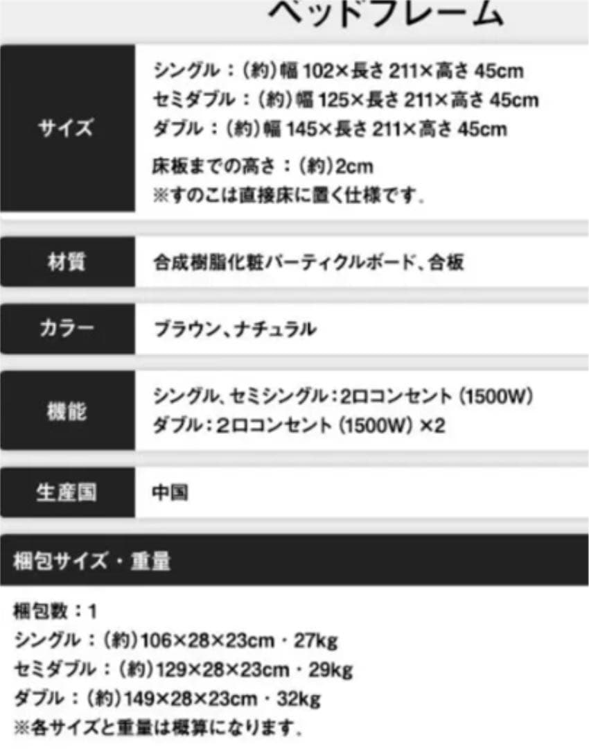 ベッドフレーム一式 コンセント,棚付き！