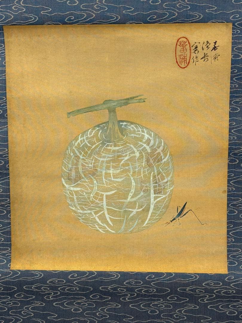掛軸 作者不明「 メロンと虫 」 3138
