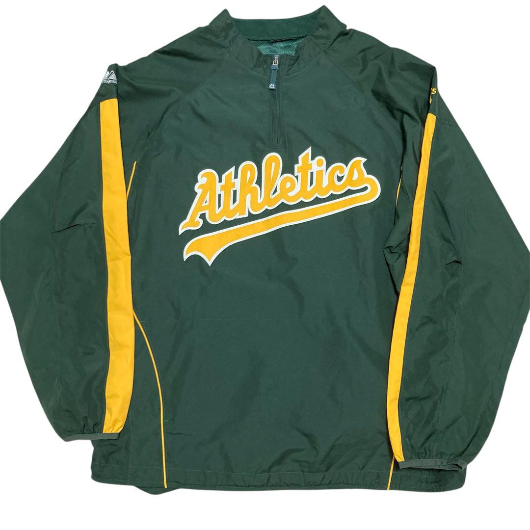 MLB アスレチックス　ハーフジップ　ナイロンプルオーバー　majestic