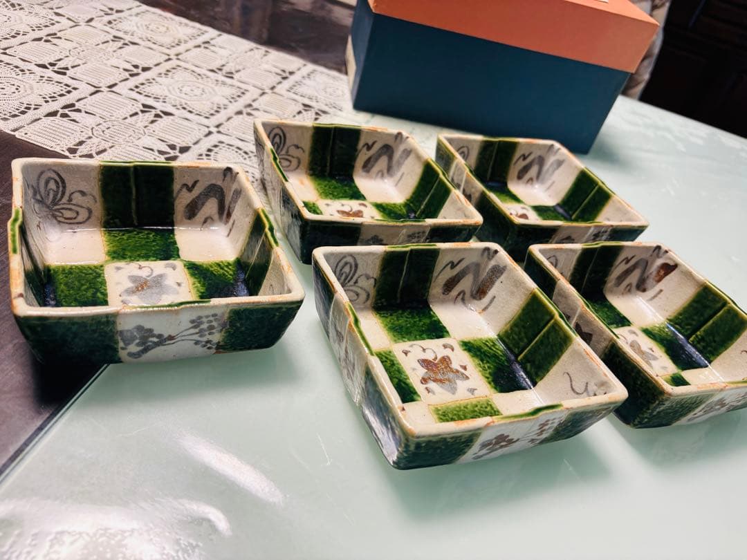 ★新品未使用★たち吉 市松 小鉢5客セット 織部