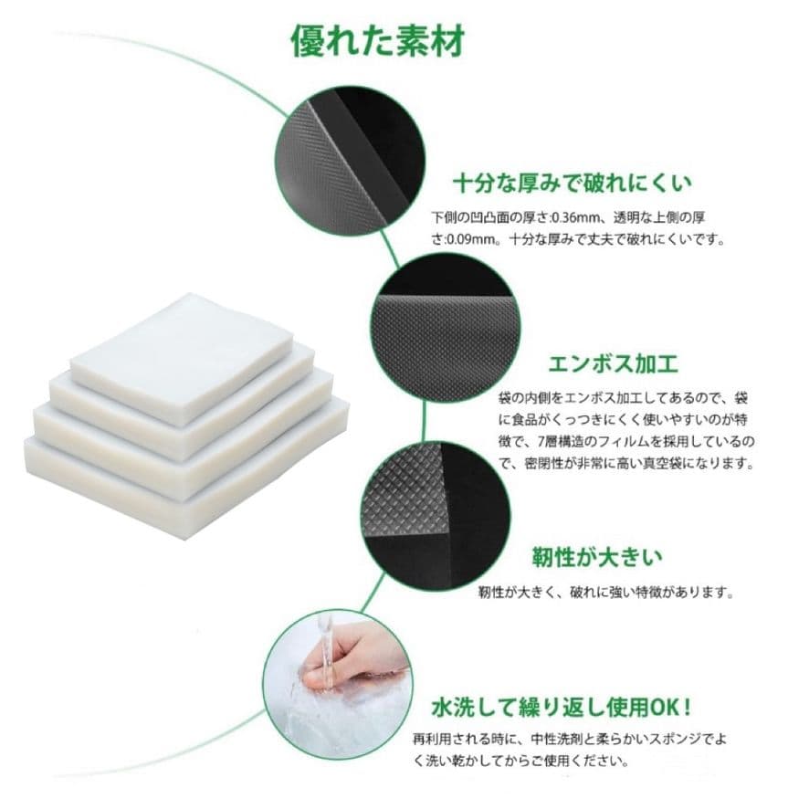 真空パック袋 エンボス加工 真空パック機専用袋 厚手 15x20cm 1600枚