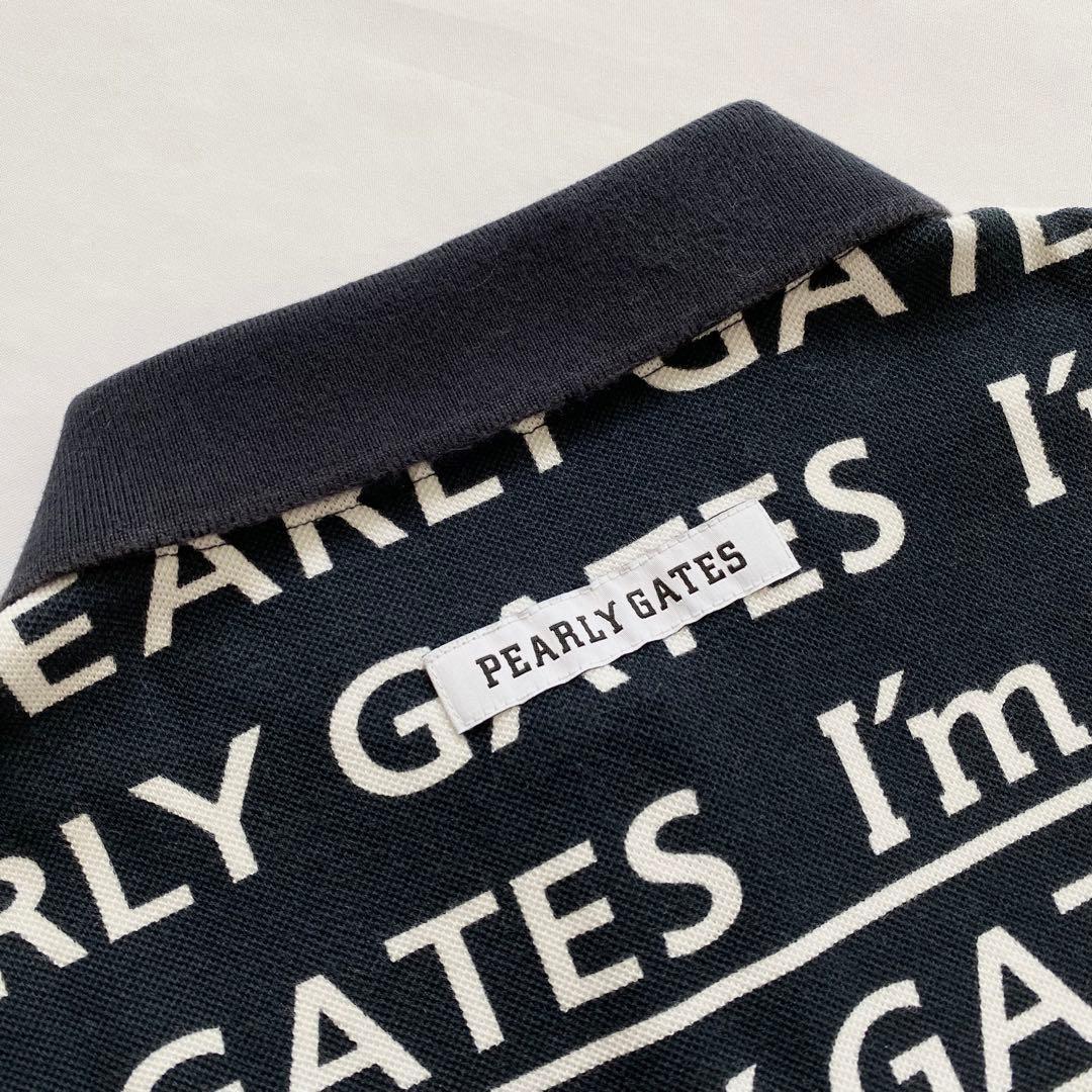 PEARLYGATES　30周年モデル　ロゴ総柄ノースリーブポロシャツ　紺×白