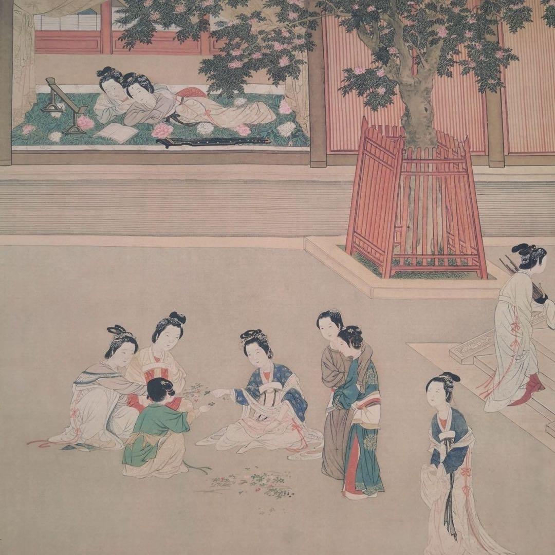 漢宮春暁図 長巻 掛軸 70×330cm 中国人物画