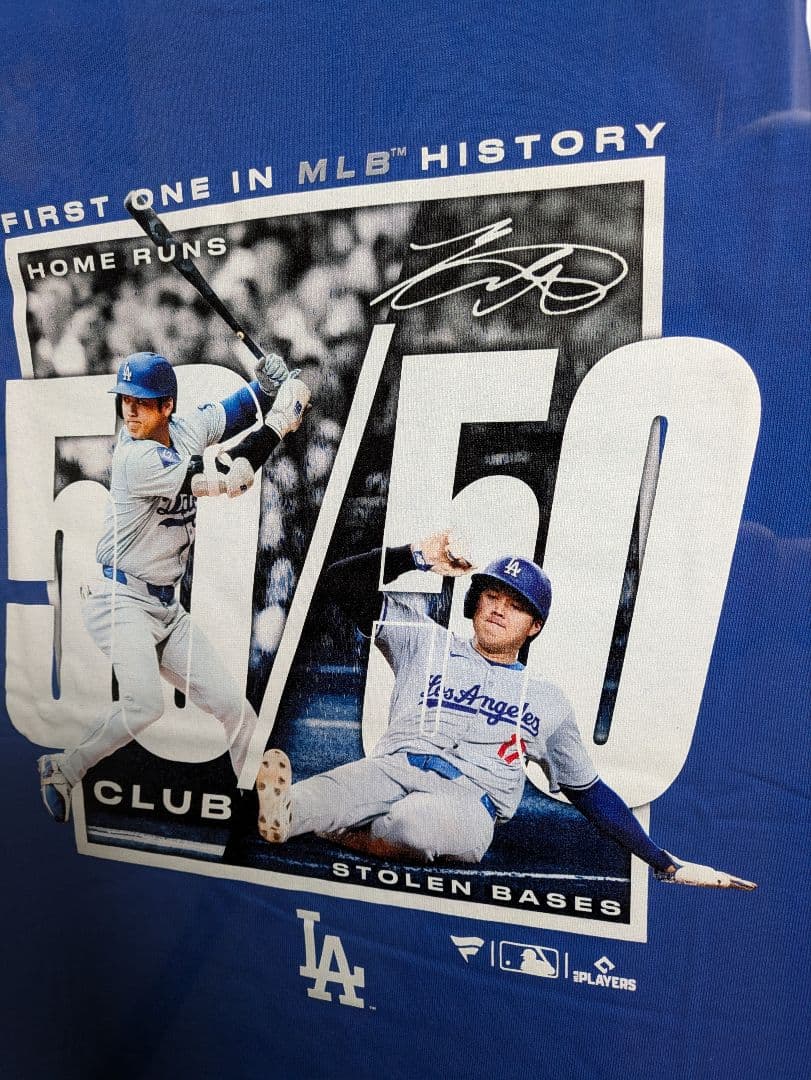 大谷翔平選手、50/50、Tシャツ、XLサイズ、Fanatics、額付