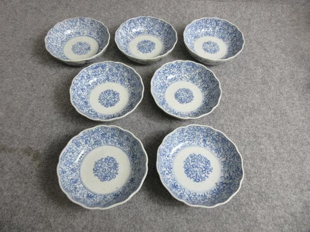古伊万里染付唐草模様なます皿7枚 [B28719]
