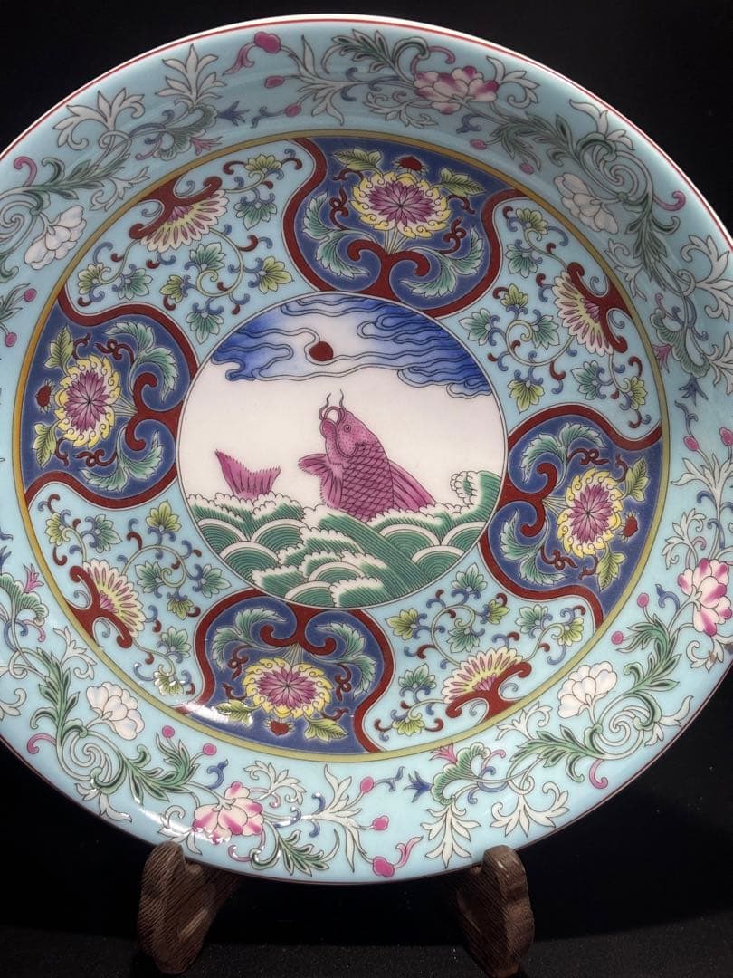 中国　清 手描き装飾の陶磁器皿
