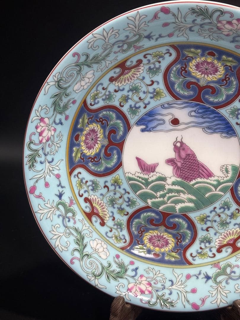 中国　清 手描き装飾の陶磁器皿