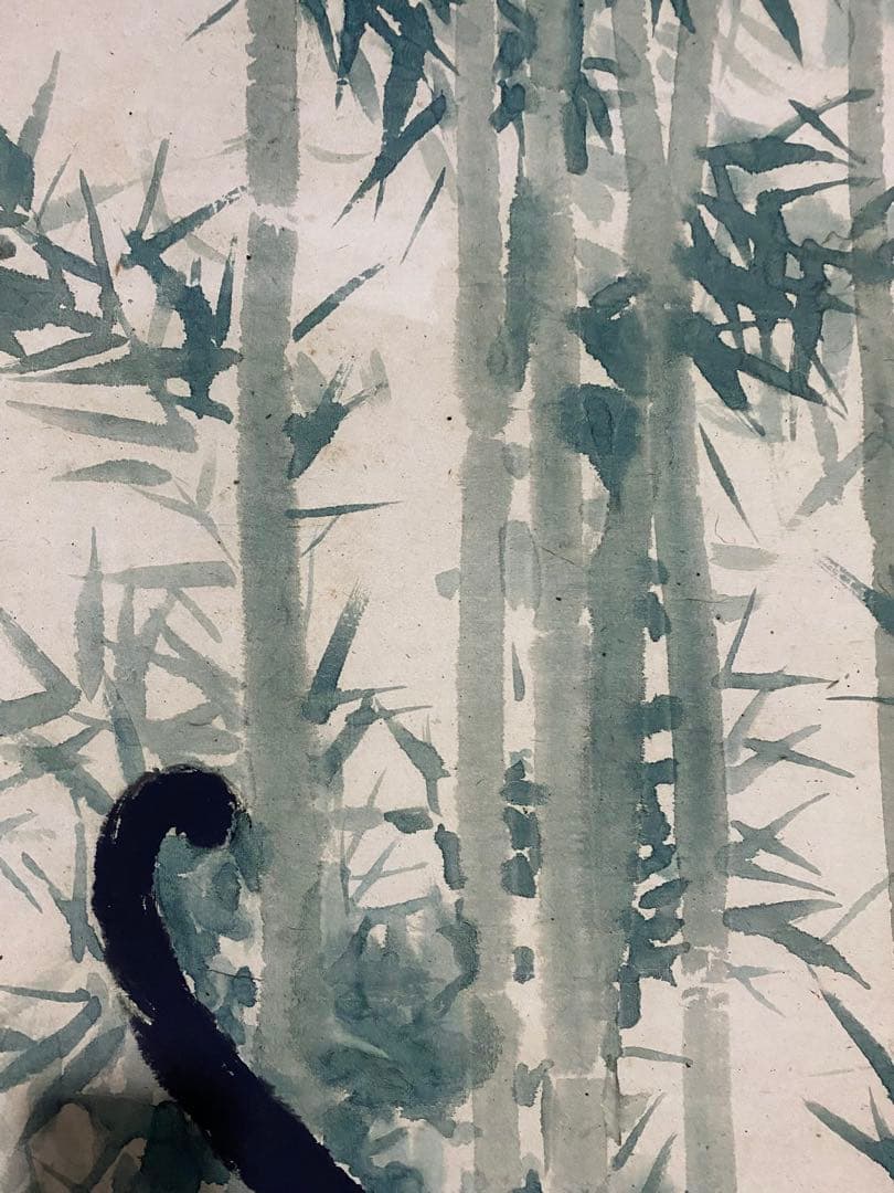 徐悲鸿 双猫竹石 中国画 掛け軸 水墨画 和室 玄関 茶室 壁掛け 美術品