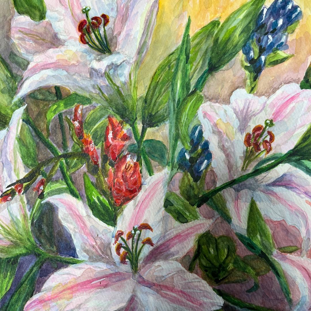 透明水彩画　百合の花(大) 額縁なし