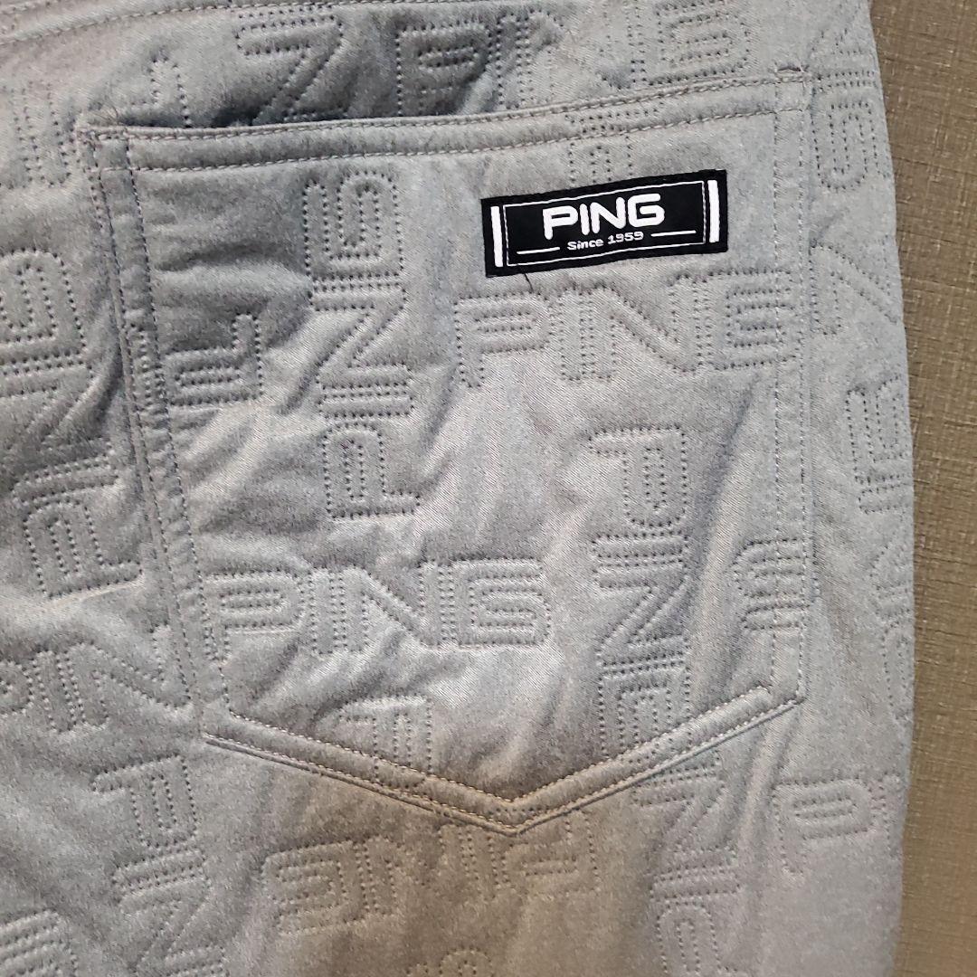PING 中綿パンツ 裏起毛 ロゴ柄グレー