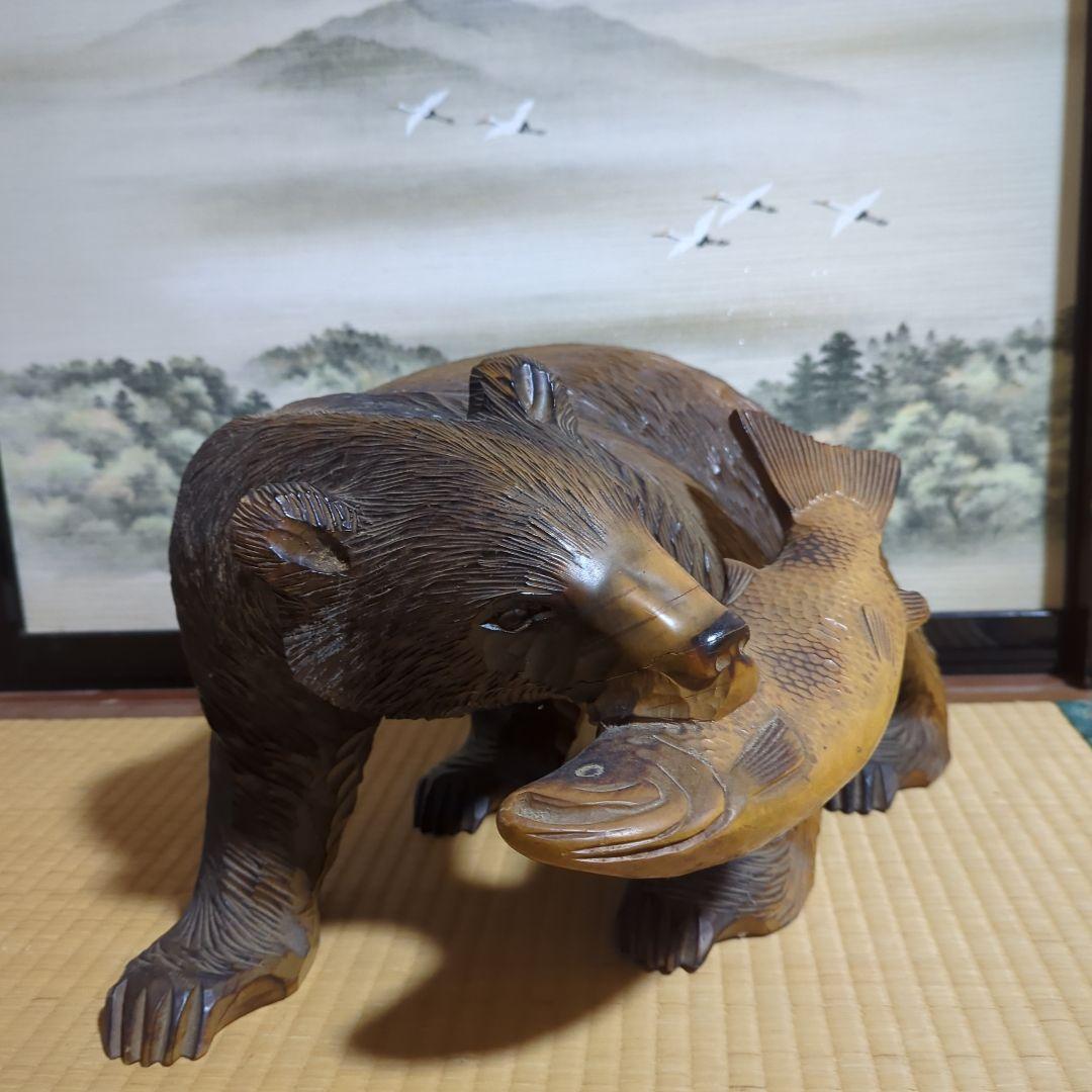 北海道熊の置物 木製 約49cm x 26cm x 28cm